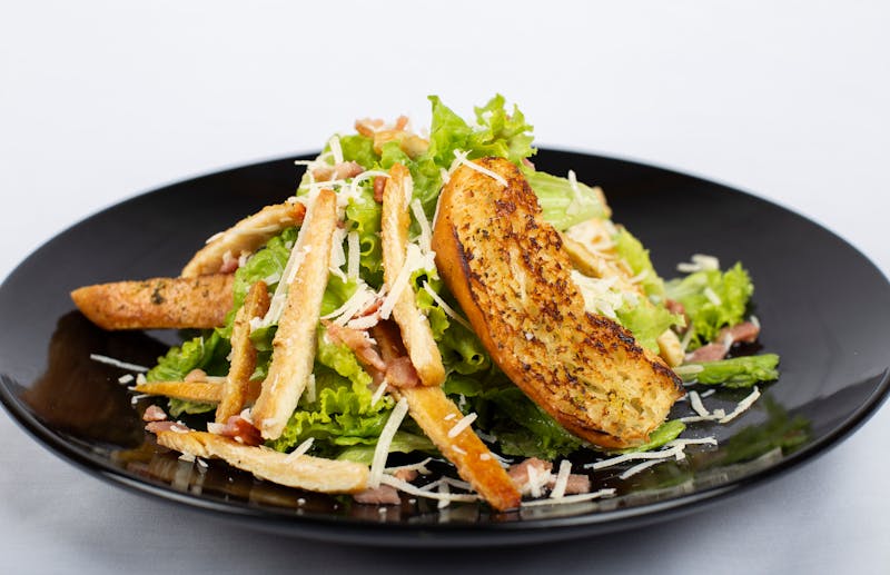 Crisp Caesar salad with romaine and croutons
